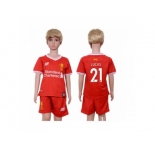 Liverpool #21 Lucas Red Home Kid Soccer Club Jersey