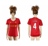 Women's Liverpool #4 Toure Red Home Soccer Club Jersey