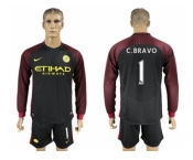 Manchester City #1 C.Bravo Away Long Sleeves Soccer Club Jersey
