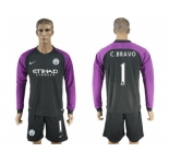 Manchester City #1 C.Bravo Black Goalkeeper Long Sleeves Soccer Club Jersey