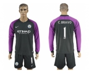 Manchester City #1 C.Bravo Black Goalkeeper Long Sleeves Soccer Club Jersey