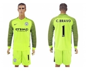 Manchester City #1 C.Bravo Green Goalkeeper Long Sleeves Soccer Club Jersey