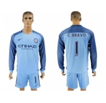 Manchester City #1 C.Bravo Home Long Sleeves Soccer Club Jersey