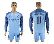 Manchester City #11 Kolarov Home Long Sleeves Soccer Club Jersey