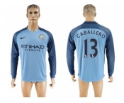 Manchester City #13 Caballero Home Long Sleeves Soccer Club Jersey1