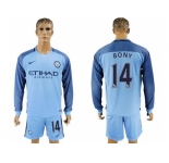 Manchester City #14 Bony Home Long Sleeves Soccer Club Jersey