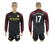 Manchester City #17 De Bruyne Away Long Sleeves Soccer Club Jersey