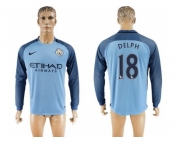 Manchester City #18 Delph Home Long Sleeves Soccer Club Jersey1