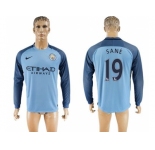Manchester City #19 Sane Home Long Sleeves Soccer Club Jersey1