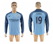 Manchester City #19 Sane Home Long Sleeves Soccer Club Jersey1