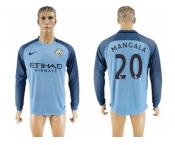 Manchester City #20 Mangala Home Long Sleeves Soccer Club Jersey1
