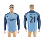 Manchester City #21 Silva Home Long Sleeves Soccer Club Jersey1