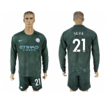 Manchester City #21 Silva Sec Away Long Sleeves Soccer Club Jersey