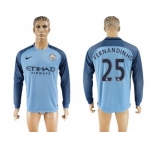 Manchester City #25 Fernandinho Home Long Sleeves Soccer Club Jersey1