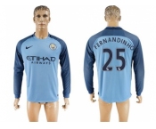 Manchester City #25 Fernandinho Home Long Sleeves Soccer Club Jersey1