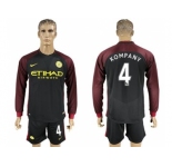 Manchester City #4 Kompany Away Long Sleeves Soccer Club Jersey
