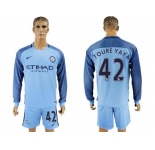 Manchester City #42 Toure Yaya Home Long Sleeves Soccer Club Jersey