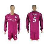 Manchester City #5 Stones Away Long Sleeves Soccer Club Jersey