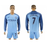 Manchester City #7 Sterling Home Long Sleeves Soccer Club Jersey