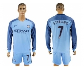 Manchester City #7 Sterling Home Long Sleeves Soccer Club Jersey