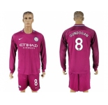 Manchester City #8 Gundogan Away Long Sleeves Socc