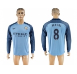 Manchester City #8 Nasri Home Long Sleeves Soccer Club Jersey1