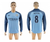 Manchester City #8 Nasri Home Long Sleeves Soccer Club Jersey1