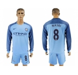 Manchester City #8 Nasri Home Long Sleeves Soccer Club Jersey