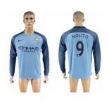 Manchester City #9 Nolito Home Long Sleeves Soccer Club Jersey1