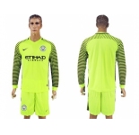 Manchester City Blank Shiny Green Goalkeeper Long Sleeves Soccer Club Jersey