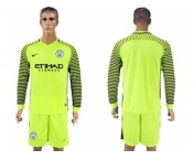 Manchester City Blank Shiny Green Goalkeeper Long Sleeves Soccer Club Jersey
