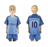 Manchester City #10 Kun Aguero Home Kid Soccer Club Jersey1