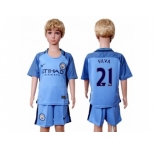 Manchester City #21 Silva Home Kid Soccer Club Jersey1