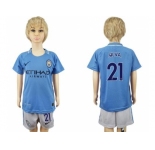 Manchester City #21 Silva Home Kid Soccer Club Jersey