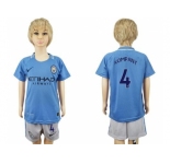 Manchester City #4 Kompany Home Kid Soccer Club Jersey