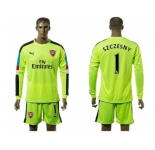 Arsenal #1 Szczesny Shiny Green Goalkeeper Long Sleeves Soccer Club Jersey