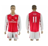 Arsenal #11 Ozil Red Home Long Sleeves Soccer Club Jersey1