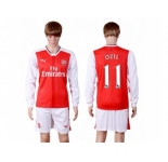 Arsenal #11 Ozil Red Home Long Sleeves Soccer Club Jersey