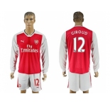 Arsenal #12 Giroud Red Home Long Sleeves Soccer Club Jersey1