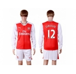Arsenal #12 Giroud Red Home Long Sleeves Soccer Club Jersey