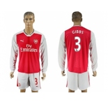 Arsenal #3 Gibbs Red Home Long Sleeves Soccer Club Jersey1