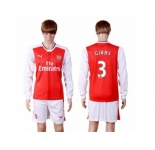 Arsenal #3 Gibbs Red Home Long Sleeves Soccer Club Jersey