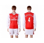 Arsenal #4 Mertesacker Red Home Long Sleeves Soccer Club Jersey