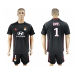 Lyon #1 Lopes Black Goalkeeper Soccer Club Jersey