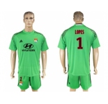 Lyon #1 Lopes Green Goalkeeper Soccer Club Jersey
