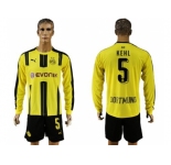 Dortmund #5 Kehl Home Long Sleeves Soccer Club Jersey