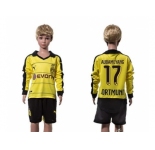 Dortmund #17 Aubameyang Home Long Sleeves Kid Soccer Club Jersey