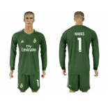 Real Madrid #1 Navas Green Goalkeeper Long Sleeves Soccer Club Jersey