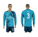 Real Madrid #3 Pepe Sec Away Long Sleeves Soccer Club Jersey