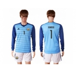 Argentina #1 Romero Blue Goalkeeper Long Sleeves Soccer Country Jersey